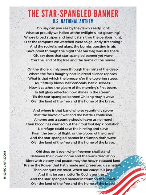 National Anthem Lyrics Printable